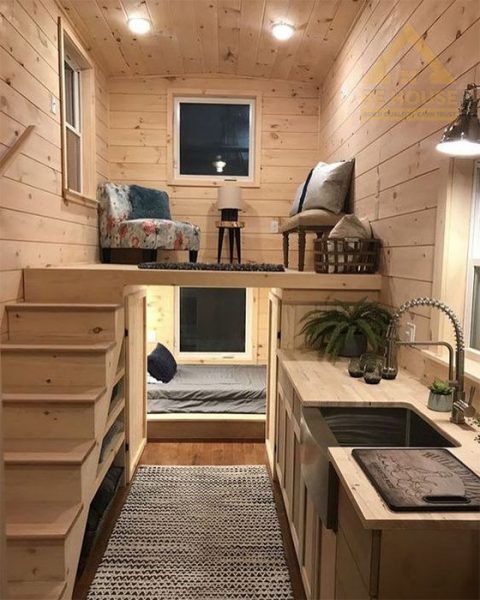 Mẫu phòng trọ nhỏ đẹp bằng gỗ với gác được thiết kế không gian mở với 2 cửa sổ và phía dưới là phòng ngủ hiện đại - ban ve phong tro dep gac go