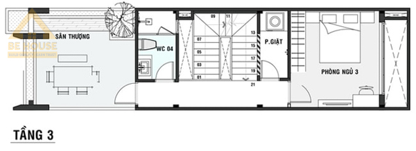 Bản vẽ autocad tầng 3 mẫu thiết kế mặt bằng nhà phố 3 tầng 6x15m thiết kế phong cách nhà ống