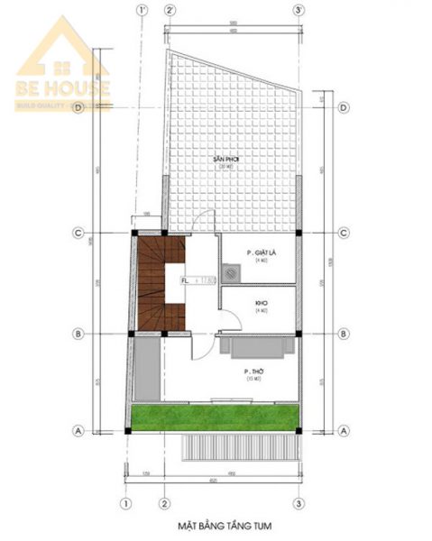 Bản vẽ autocad tầng tum mặt bằng nhà phố 5 tầng 6x20m kết hợp kinh doanh